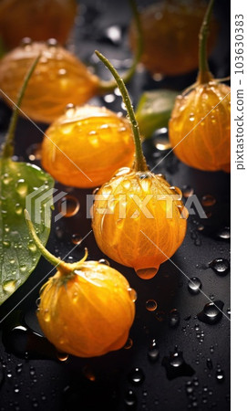 Fresh Organic Cape Gooseberry Berry Photorealistic Vertical Background. Healthy Vegetarian Diet. Ai Generated Lifelike Background with Delicious Juicy Cape Gooseberry Berry. Fresh Organic Cape Gooseberry Berry Photorealistic Vertical Background. Healthy Vegetarian Diet. Ai Generated Lifelike Background with Delicious Juicy Cape Gooseberry Berry. 103630383