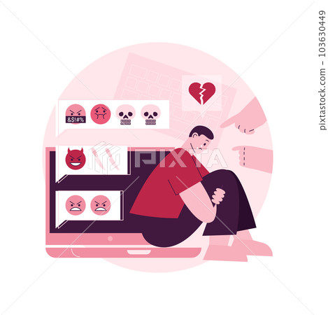 Internet shaming abstract concept vector illustration. Digital shaming, negative comment, internet harassment, online hatred, social media stalking, bullying, mental abuse abstract metaphor. 103630449