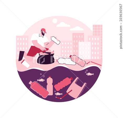 Coastal pollution abstract concept vector illustration. Marine and coastal pollution, plastic ocean, beach area clean up, sea water contamination, toxic waste management abstract metaphor. 103630567