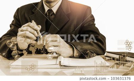Stock market or forex trading graph and candlestick chart suitable for financial investment concept. Economy trends background for business idea and all art work design. Abstract finance background.. 103631376
