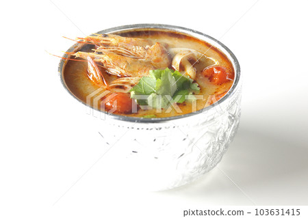 Hot tom yum goong shot against a white background 103631415