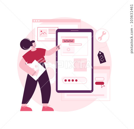 Web development abstract concept vector illustration. Website architecture, web development company, application coding, UI and UX design, mobile app deployment, programming abstract metaphor. Web development abstract concept vector illustration. Website architecture, web development company, application coding, UI and UX design, mobile app deployment, programming abstract metaphor. 103631461