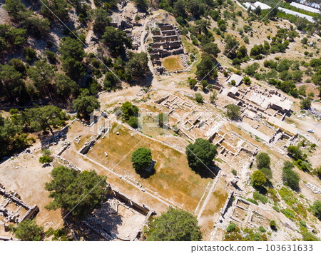Drone view of ruins of ancient Arycanda city near Aykiricay village, Turkey Drone view of ruins of ancient Arycanda city near Aykiricay village, Turkey 103631633