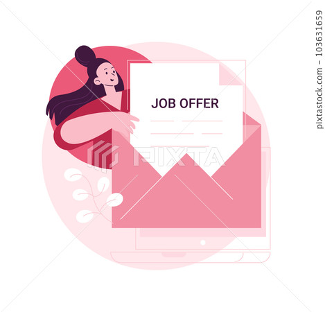 Job offer abstract concept vector illustration. Job offer letter, international volunteer program, permanent contract, application and invitation, potential employee, recruiter abstract metaphor. 103631659