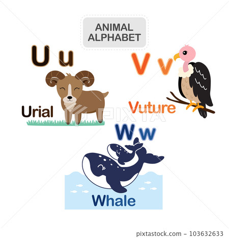 English alphabet with cute animals vector illustration. English alphabet with cute animals vector illustration. 103632633
