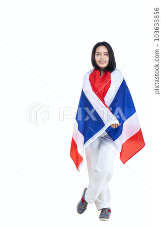 Asian women celebrate Thailand's independence day on 05 December by holding the Thailand flag 103633856