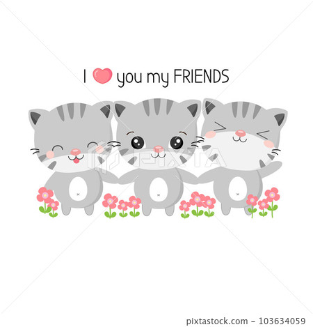 Cute best friends cats vector illustration. Cute best friends cats vector illustration. 103634059