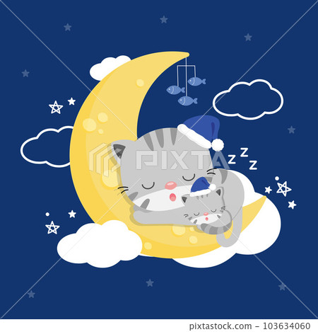 Cute cats fishing a star on the moon. 103634060