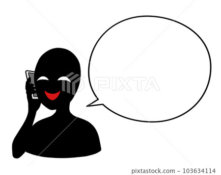 Illustration of a person with a bad guy image silhouette holding a smartphone and speech bubble material 103634114