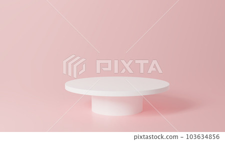 white realistic 3d cylinder pedestal podium with pastel pink background semi circle backdrop. Abstract 3d rendering geometric platform. Product display presentation. Minimal scene. show product white realistic 3d cylinder pedestal podium with pastel pink background semi circle backdrop. Abstract 3d rendering geometric platform. Product display presentation. Minimal scene. show product 103634856
