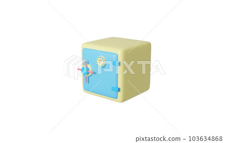 blue-yellow safe box isolated on yellow pastel background. 3D rendering illustration. Safe door bank vault with a combination lock on cylinder. Reliable Data Protection. Minimalism concept. blue-yellow safe box isolated on yellow pastel background. 3D rendering illustration. Safe door bank vault with a combination lock on cylinder. Reliable Data Protection. Minimalism concept. 103634868