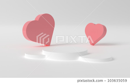 Valentine's day mock-up podium mock up with pink heart product display showcase 3d render. Premium modern podium stand. Holiday greeting card for Valentine's Day with copy space on February 14 of 103635059