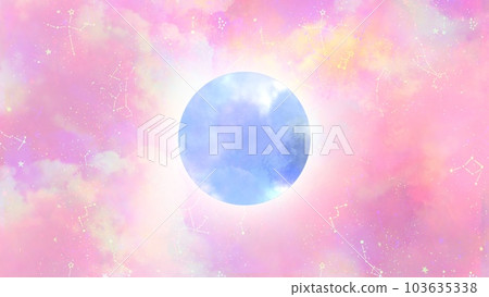 粉紅色天空中的藍色月亮 103635338