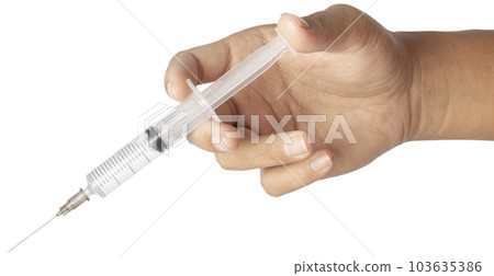 Syringe medical injection in hand. 103635386