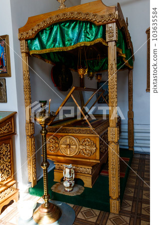 Reliquary with part of relic of St. Ilya Muromets in Holy Trinity Church in the village Karacharovo near Murom, Russia Reliquary with part of relic of St. Ilya Muromets in Holy Trinity Church in the village Karacharovo near Murom, Russia 103635584