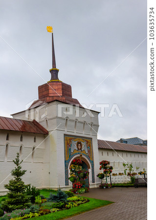 Tower at the entrance to Vvedensky Tolga convent in Yaroslavl, Russia 103635734