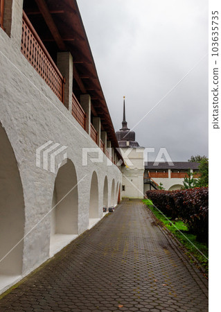 Tower and wall in Vvedensky Tolga convent in Yaroslavl, Russia 103635735