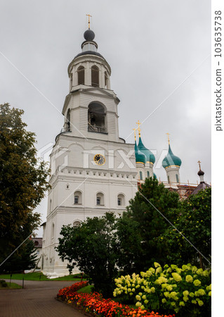 Bell tower of Vvedensky Tolga convent in Yaroslavl, Russia. Golden ring of Russia 103635738
