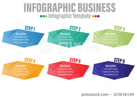 Infographics number options template with steps, with 6 Steps, Six 6 option 6 label. Can be used for workflow layout, diagram, business step options, banner, web design 103636199