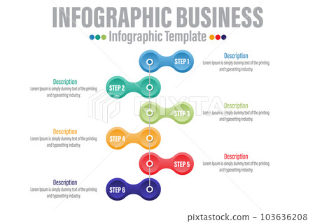 Business infographic template with 6 Steps, Six 6 options, Abstract elements diagram or processes and business flat icon, Vector business template for presentation.Creative concept for infographic. Business infographic template with 6 Steps, Six 6 options, Abstract elements diagram or processes and business flat icon, Vector business template for presentation.Creative concept for infographic. 103636208