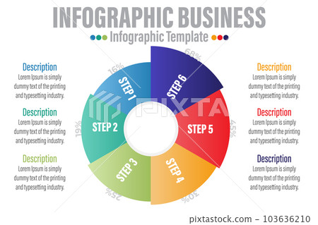 Vector circle infographics set. Template for diagram, graph, presentation and chart. Business concept with Six 6 Steps, Six 6 options, parts, steps or processes. Abstract background. Vector circle infographics set. Template for diagram, graph, presentation and chart. Business concept with Six 6 Steps, Six 6 options, parts, steps or processes. Abstract background. 103636210