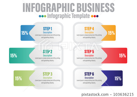 6 Steps, six 6 option Paper note shape elements with steps,road map,options,milestone,timeline,processes or workflow.Business data visualization.Creative step infographic template for presentation. 103636215