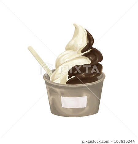 Hand drawn style illustration of soft serve ice cream in a cup 103636244