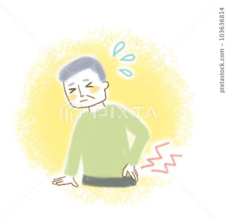 Lumbar pain elderly man illustration 103636814