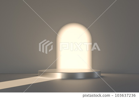3d presentation pedestal or dais made of metal in room illuminated by sunlight 103637236