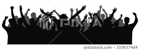 Cheering crowd at a concert.. Happy group of young people dancing at musical concert 103637484