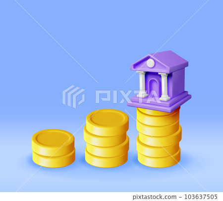 3D Bank Building and Cash Money 3D Bank Building and Cash Money 103637505