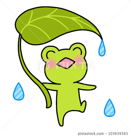 拿著葉子傘微笑的青蛙插畫 103639383