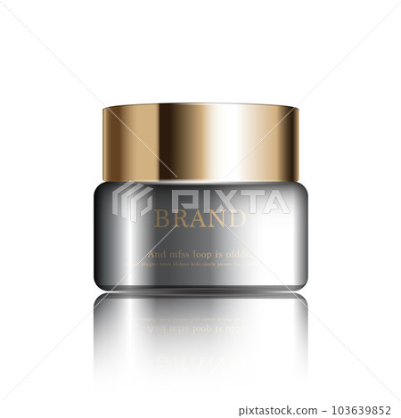 Hydrating facial cream for annual sale or festival sale. gold serum mask bottle isolated on glitter particles background. Graceful cosmetic ads, illustration. 103639852