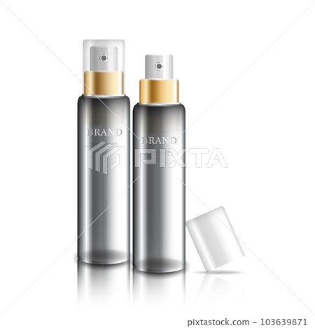 Hydrating facial cream for annual sale or festival sale. gold serum mask bottle isolated on glitter particles background. Graceful cosmetic ads, illustration. 103639871