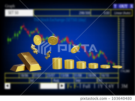3d rendering illustration of gold bar and coins dollar with blurred financial chart background concept stock market finance investment 3d rendering illustration of gold bar and coins dollar with blurred financial chart background concept stock market finance investment 103640480
