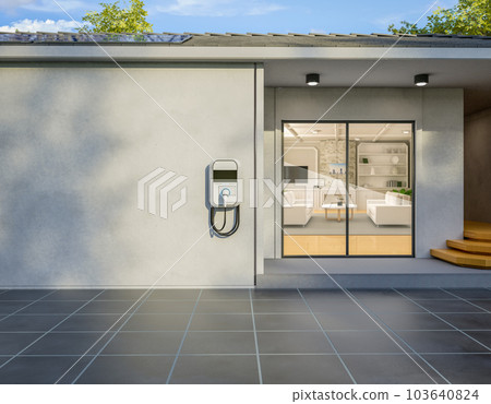 Ev charger at home garage 103640824