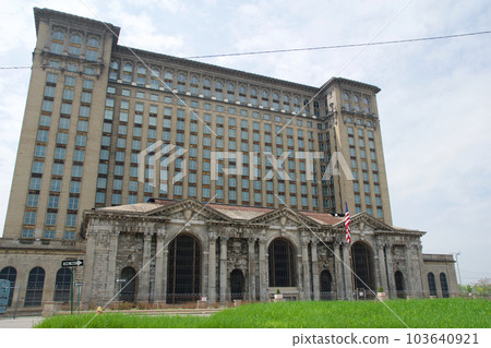 DETROIT, MICHIGAN, UNITED STATES - MAY 5th 2018: A view of the old Michigan Central Station building in Detroit which served as a major railway depot from 1914 - 1988 DETROIT, MICHIGAN, UNITED STATES - MAY 5th 2018: A view of the old Michigan Central Station building in Detroit which served as a major railway depot from 1914 - 1988 103640921