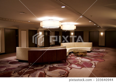 CHICAGO, ILLINOIS, UNITED STATES - May 12, 2018: Sofa in elevator lobby inside luxury hotel on Michigan Avenue CHICAGO, ILLINOIS, UNITED STATES - May 12, 2018: Sofa in elevator lobby inside luxury hotel on Michigan Avenue 103640944