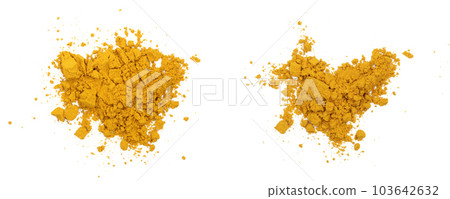 Turmeric or Curcuma powder pile isolated on white background, top view Turmeric or Curcuma powder pile isolated on white background, top view 103642632