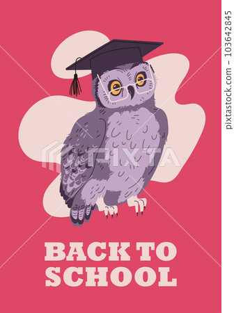 Back to school and education banner or template with smart owl, flat vector. 103642845