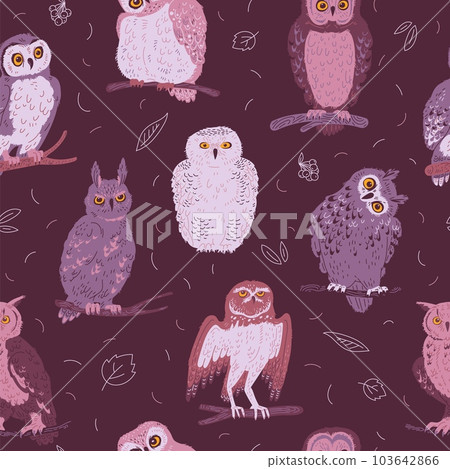 Seamless pattern with various owls flat style, vector illustration Seamless pattern with various owls flat style, vector illustration 103642866