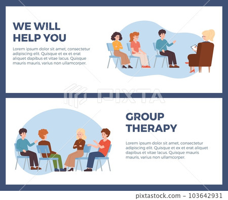 Group psychotherapy session advertising web banners set, flat vector illustration isolated on white background. 103642931