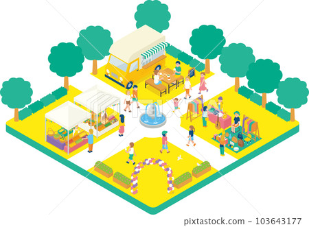 Isometric park flea market yellow 103643177