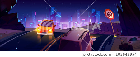 Night road to neon city building vector background Night road to neon city building vector background 103643954