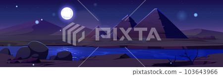 Pyramid in egypt desert oasis night landscape Pyramid in egypt desert oasis night landscape 103643966