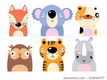 Set of wildlife animals . Dumb face . Vector illustration . 103644377