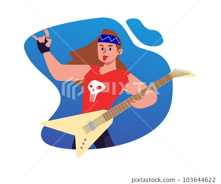 Rock guitarist in bandana showing tongue flat style, vector illustration Rock guitarist in bandana showing tongue flat style, vector illustration 103644622