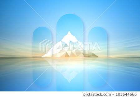 通過鏡面拱門看海平面雪山與倒影日落景觀 103644666