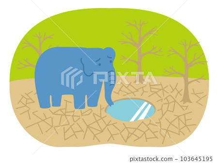 Elephants drinking water in desertified land SDGs15 Protect the richness of the land 103645195