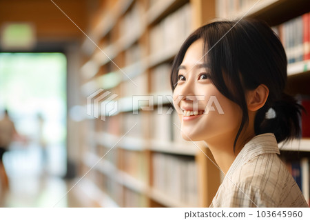 日本女大學生在圖書館找書 AI 生成圖像 103645960